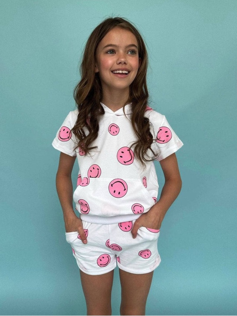 Lola + The Boys Pink Emoji Short Set